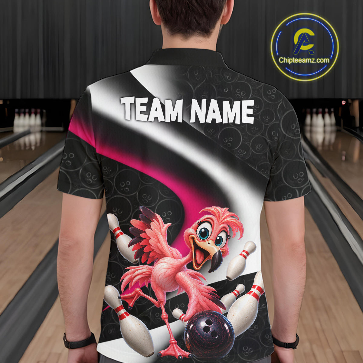 Funny Flamingo Bowling Team Shirt For Men Custom Bowling League Outfit Polo & 1/4 Quarter Zip NBT1044