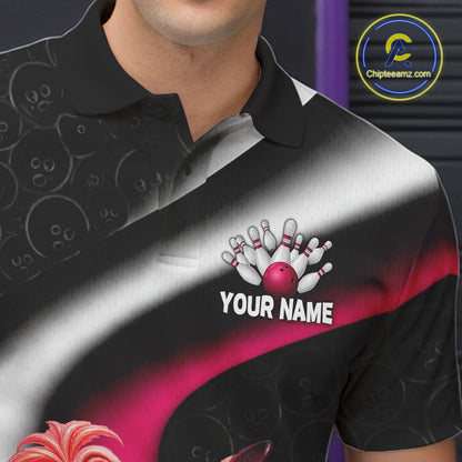 Funny Flamingo Bowling Team Shirt For Men Custom Bowling League Outfit Polo & 1/4 Quarter Zip NBT1044