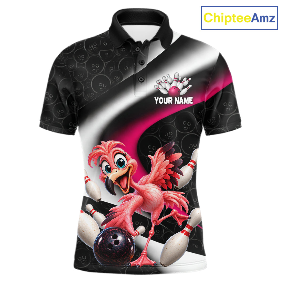 Funny Flamingo Bowling Team Shirt For Men Custom Bowling League Outfit Polo & 1/4 Quarter Zip NBT1044