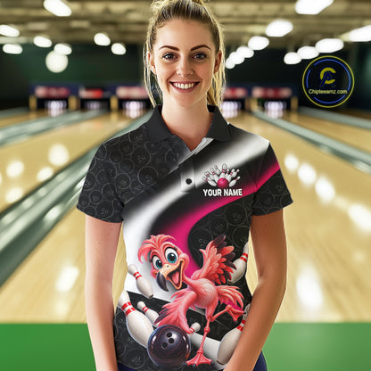 Funny Flamingo Bowling Team Shirt For Women Custom Bowling League Outfit Polo & 1/4 Quarter Zip NBT1044