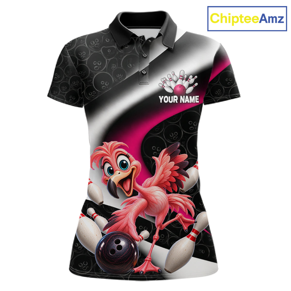 Funny Flamingo Bowling Team Shirt For Women Custom Bowling League Outfit Polo & 1/4 Quarter Zip NBT1044