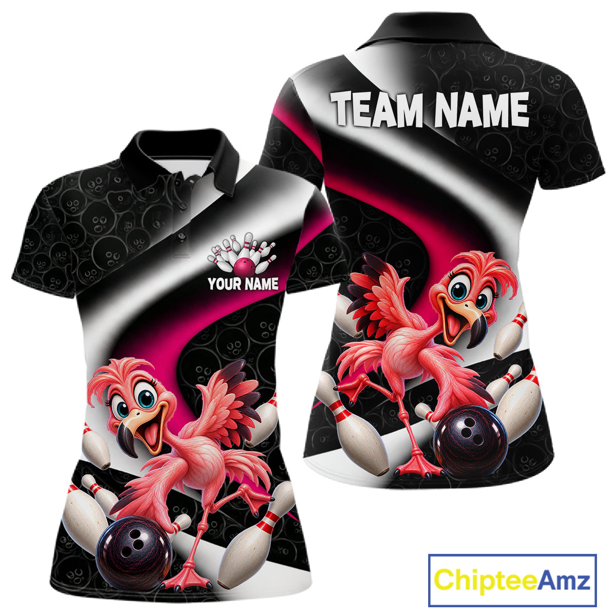 Funny Flamingo Bowling Team Shirt For Women Custom Bowling League Outfit Polo & 1/4 Quarter Zip NBT1044