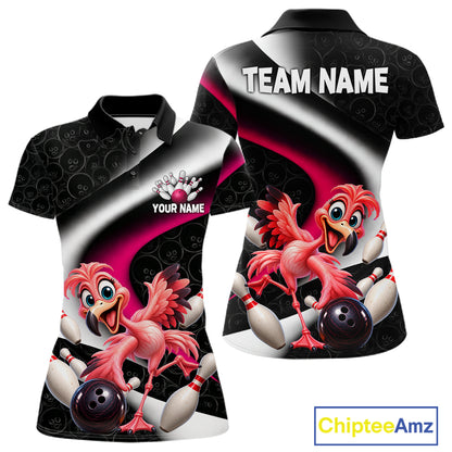 Funny Flamingo Bowling Team Shirt For Women Custom Bowling League Outfit Polo & 1/4 Quarter Zip NBT1044