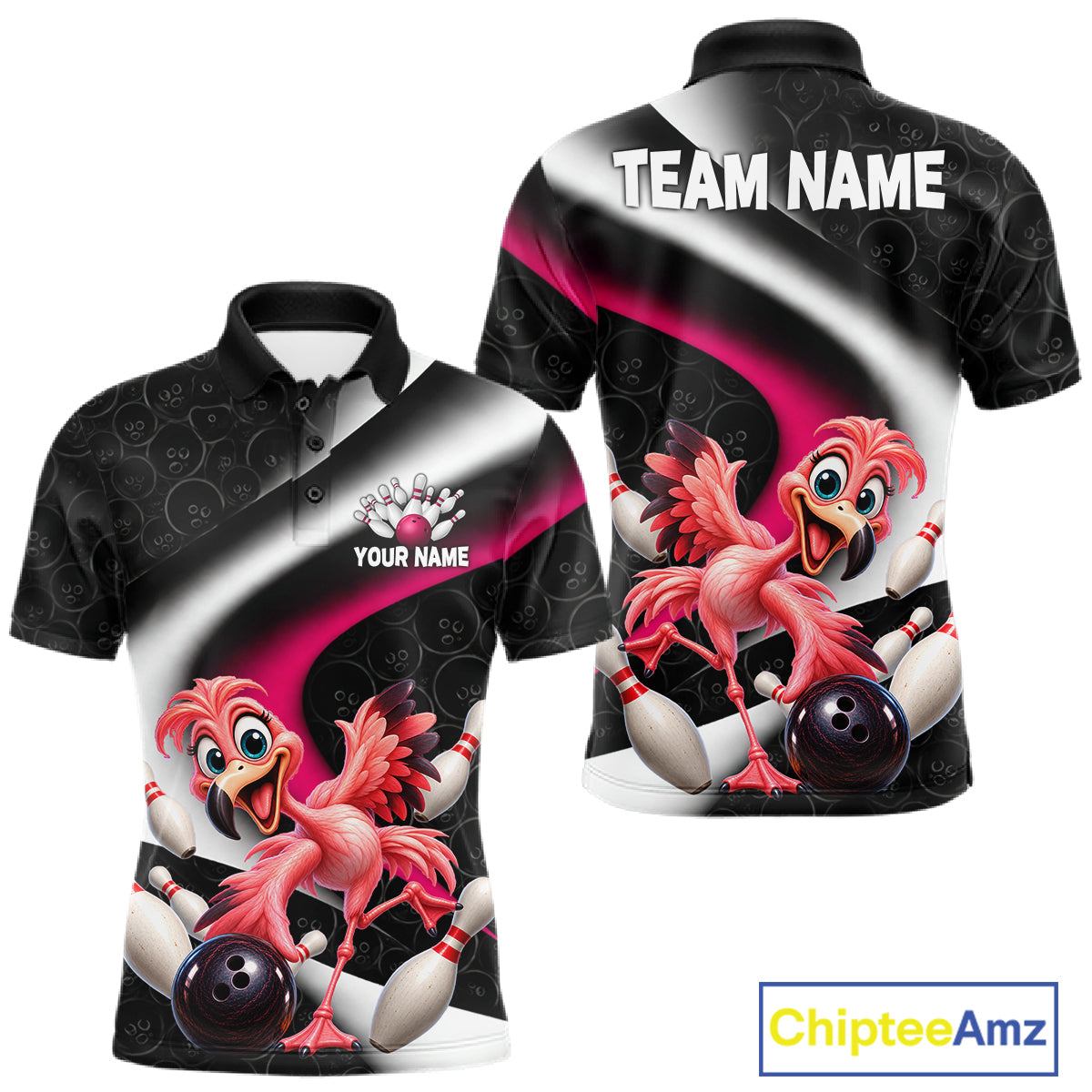 Funny Flamingo Bowling Team Shirt For Men Custom Bowling League Outfit Polo & 1/4 Quarter Zip NBT1044