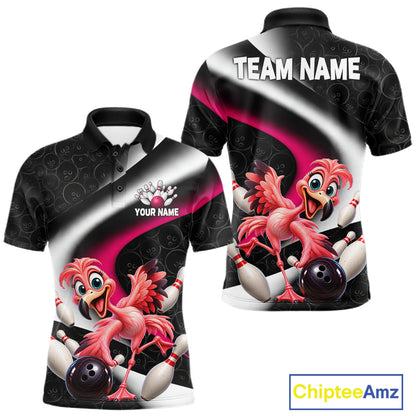 Funny Flamingo Bowling Team Shirt For Men Custom Bowling League Outfit Polo & 1/4 Quarter Zip NBT1044