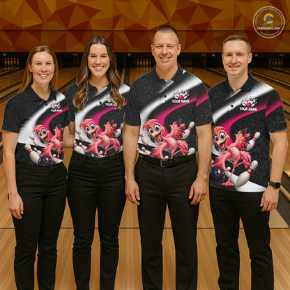 Funny Flamingo Bowling Team Shirt For Men Custom Bowling League Outfit Polo & 1/4 Quarter Zip NBT1044