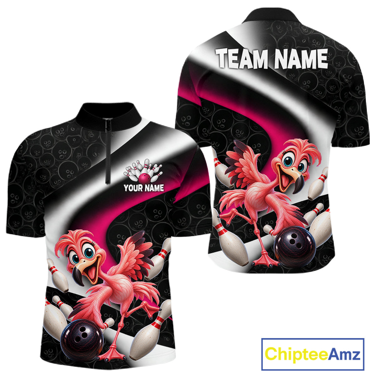 Funny Flamingo Bowling Team Shirt For Men Custom Bowling League Outfit Polo & 1/4 Quarter Zip NBT1044