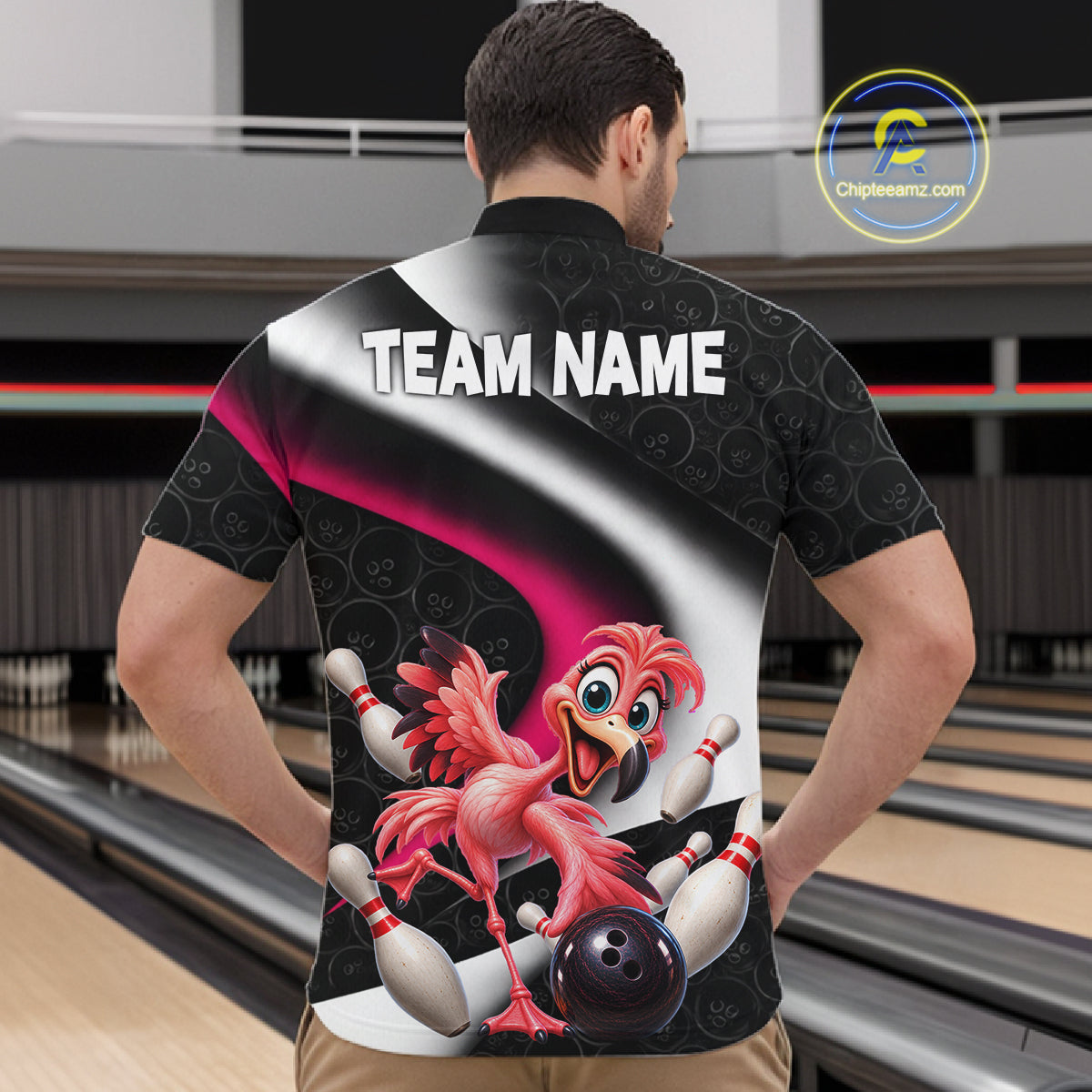 Funny Flamingo Bowling Team Shirt For Men Custom Bowling League Outfit Polo & 1/4 Quarter Zip NBT1044