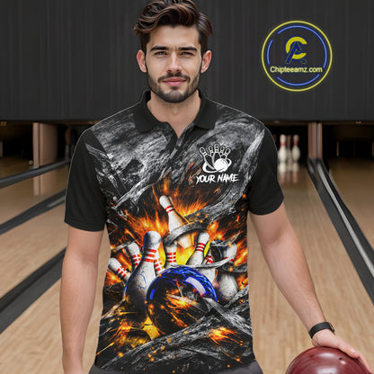 Custom Gray And Orange Flame Bowling Men Jerseys, Bowling League Shirt Bowlers Jerseys NBT1151