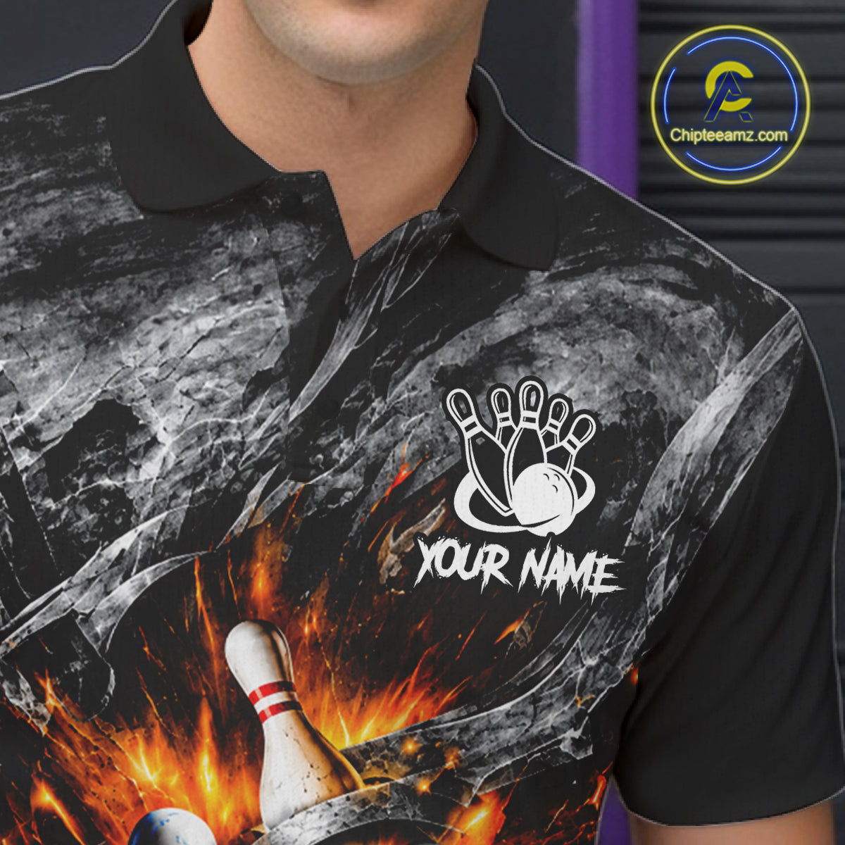 Custom Gray And Orange Flame Bowling Men Jerseys, Bowling League Shirt Bowlers Jerseys NBT1151