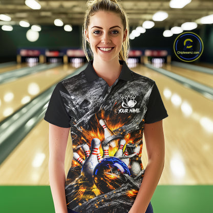 Custom Gray And Orange Flame Bowling Women Jerseys, Bowling League Shirt Bowlers Jerseys NBT1151