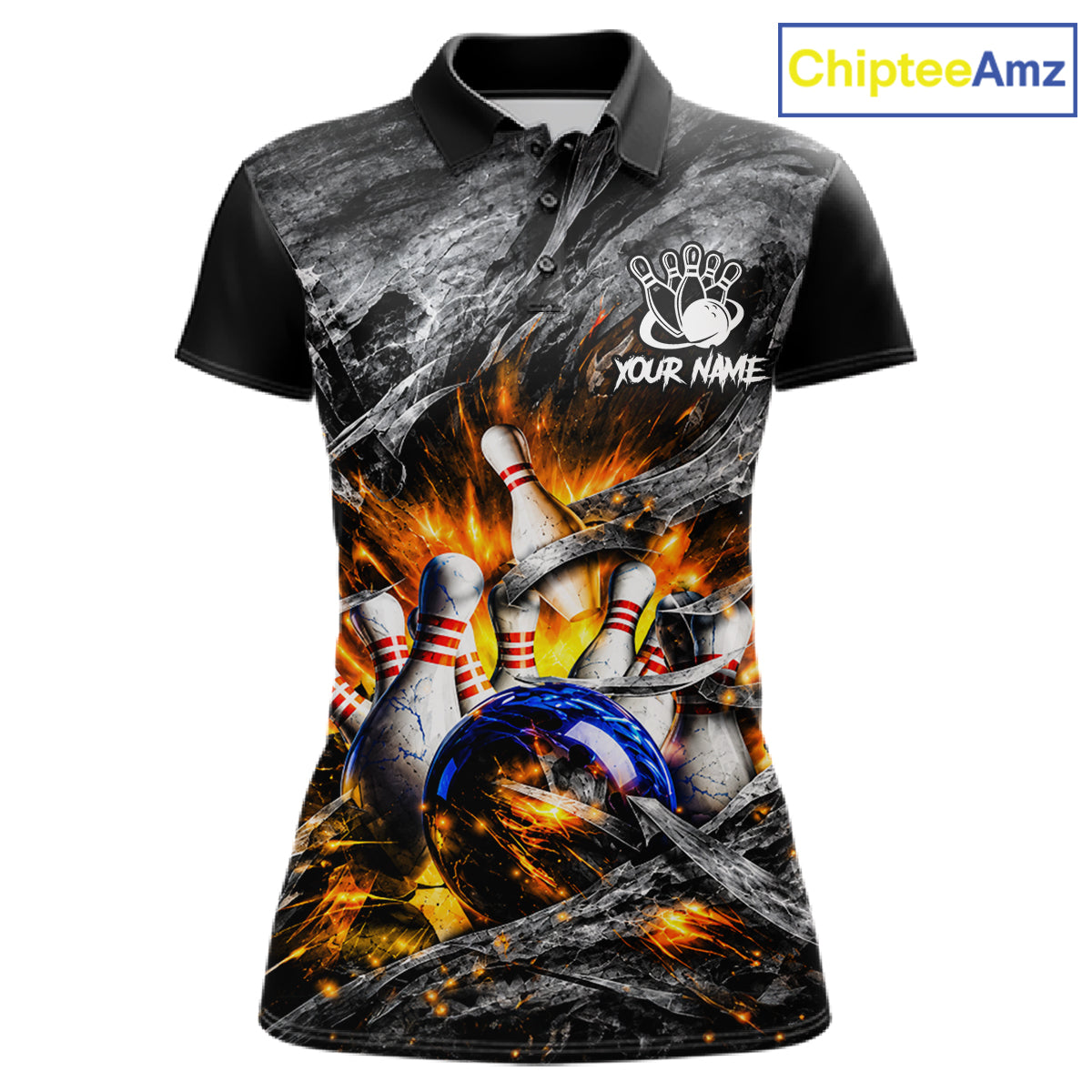 Custom Gray And Orange Flame Bowling Women Jerseys, Bowling League Shirt Bowlers Jerseys NBT1151