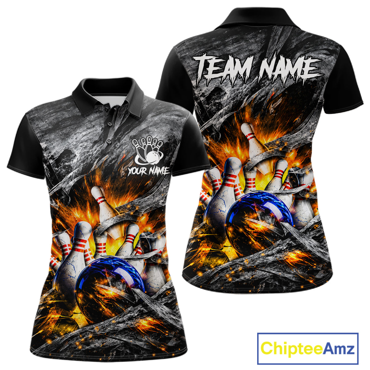 Custom Gray And Orange Flame Bowling Women Jerseys, Bowling League Shirt Bowlers Jerseys NBT1151