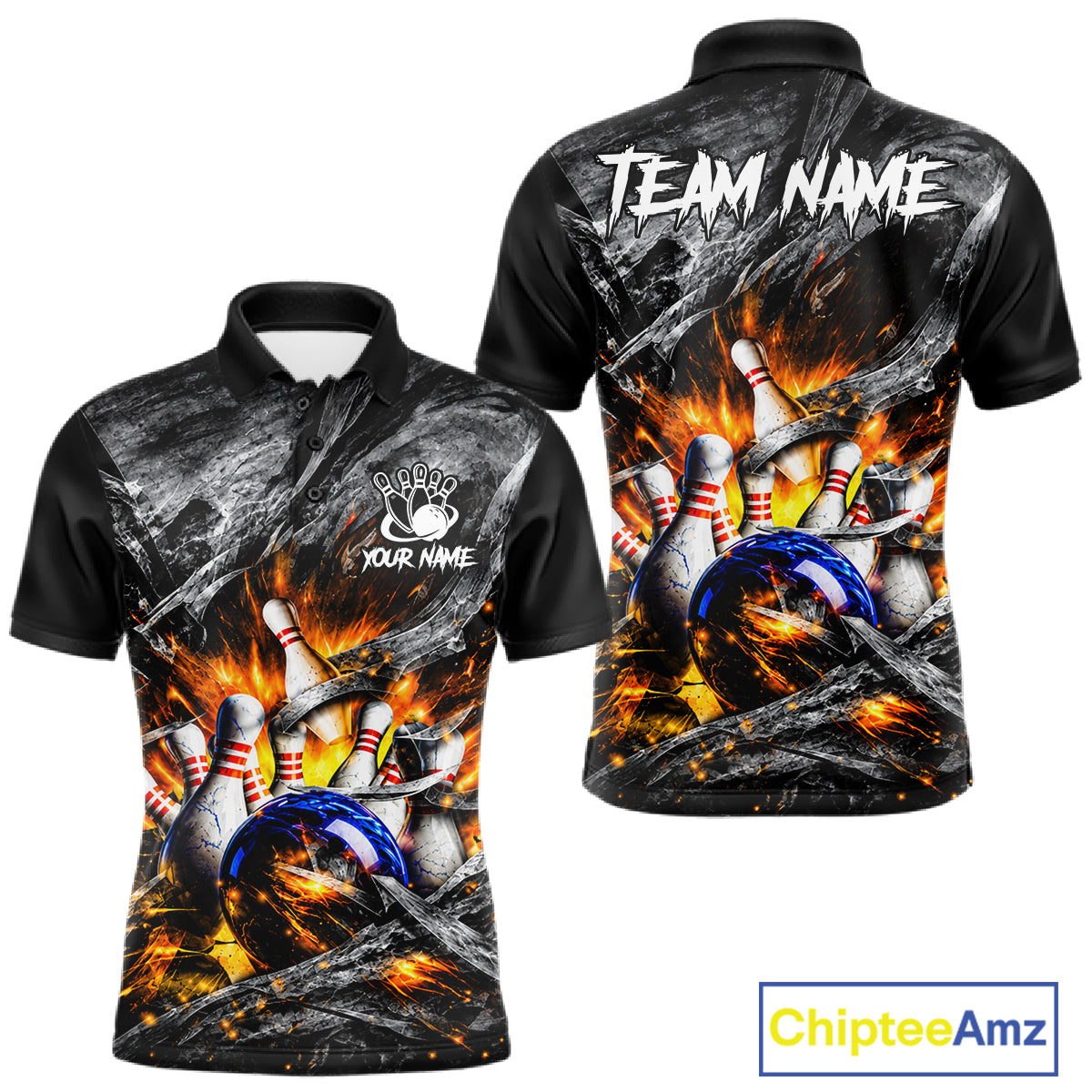 Custom Gray And Orange Flame Bowling Men Jerseys, Bowling League Shirt Bowlers Jerseys NBT1151