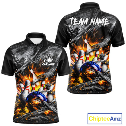 Custom Gray And Orange Flame Bowling Men Jerseys, Bowling League Shirt Bowlers Jerseys NBT1151