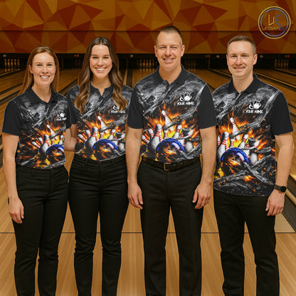 Custom Gray And Orange Flame Bowling Men Jerseys, Bowling League Shirt Bowlers Jerseys NBT1151