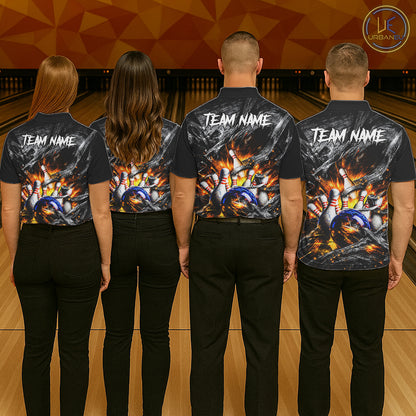 Custom Gray And Orange Flame Bowling Men Jerseys, Bowling League Shirt Bowlers Jerseys NBT1151