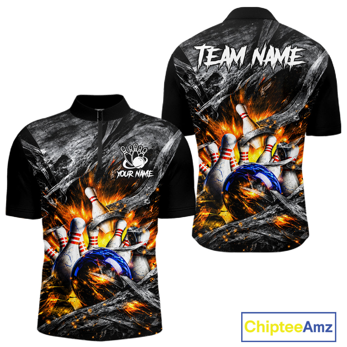 Custom Gray And Orange Flame Bowling Men Jerseys, Bowling League Shirt Bowlers Jerseys NBT1151