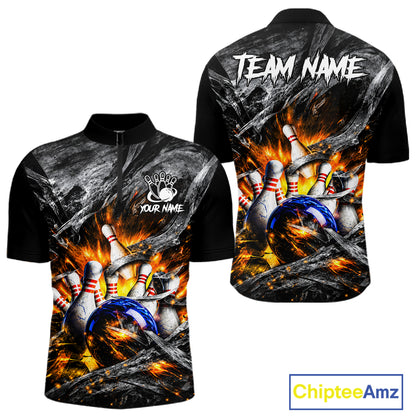 Custom Gray And Orange Flame Bowling Men Jerseys, Bowling League Shirt Bowlers Jerseys NBT1151