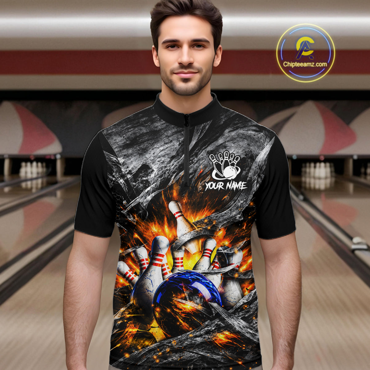Custom Gray And Orange Flame Bowling Men Jerseys, Bowling League Shirt Bowlers Jerseys NBT1151