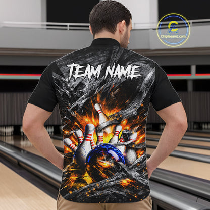 Custom Gray And Orange Flame Bowling Men Jerseys, Bowling League Shirt Bowlers Jerseys NBT1151