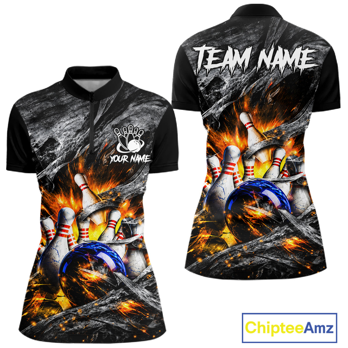 Custom Gray And Orange Flame Bowling Women Jerseys, Bowling League Shirt Bowlers Jerseys NBT1151