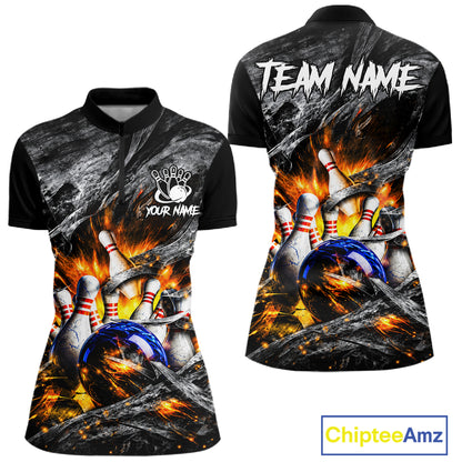 Custom Gray And Orange Flame Bowling Women Jerseys, Bowling League Shirt Bowlers Jerseys NBT1151