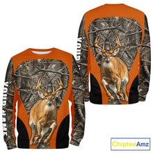 Load image into Gallery viewer, Whitetail Deer Hunting Custom Name Camo Shirt Hunting Hoodie, Camouflage Deer Shirt NBT312