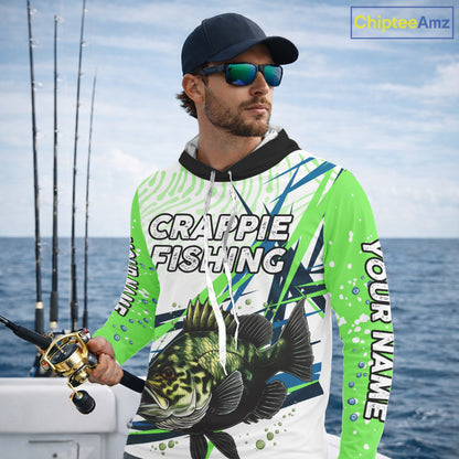 Custom Crappie Long Sleeve Fishing Shirts Green Custom Name, Tournament Fishing Shirts NBT364