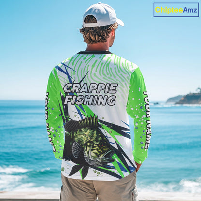 Custom Crappie Long Sleeve Fishing Shirts Green Custom Name, Tournament Fishing Shirts NBT364