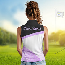 Load image into Gallery viewer, Leopard Womens Sleeveless Golf Polo Shirt Custom Purple Leopard Pattern Team Golf Tops, Golf Gifts NBT589