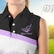Load image into Gallery viewer, Leopard Womens Sleeveless Golf Polo Shirt Custom Purple Leopard Pattern Team Golf Tops, Golf Gifts NBT589