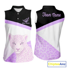 Load image into Gallery viewer, Leopard Womens Sleeveless Golf Polo Shirt Custom Purple Leopard Pattern Team Golf Tops, Golf Gifts NBT589