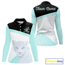 Load image into Gallery viewer, Leopard Womens Golf Polo Shirt Custom Teal Leopard Pattern Team Golf Tops, Golf Gifts NBT590