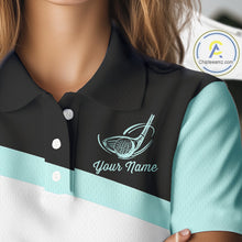 Load image into Gallery viewer, Leopard Womens Golf Polo Shirt Custom Teal Leopard Pattern Team Golf Tops, Golf Gifts NBT590
