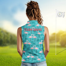 Load image into Gallery viewer, Womens Sleeveless Golf Polo Shirt Pink Flamingo Tropical Leaves Pattern Custom Team Flamingo Golf Polo Shirts NBT592