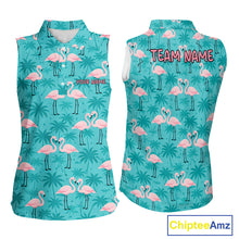 Load image into Gallery viewer, Womens Sleeveless Golf Polo Shirt Pink Flamingo Tropical Leaves Pattern Custom Team Flamingo Golf Polo Shirts NBT592