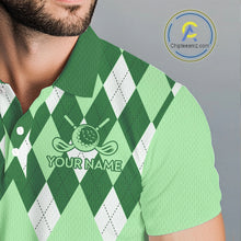 Load image into Gallery viewer, Green Argyle Plaid Pattern Mens Golf Polo Shirt Custom Golf Polo Shirt For Men, Golfing Gifts NBT594