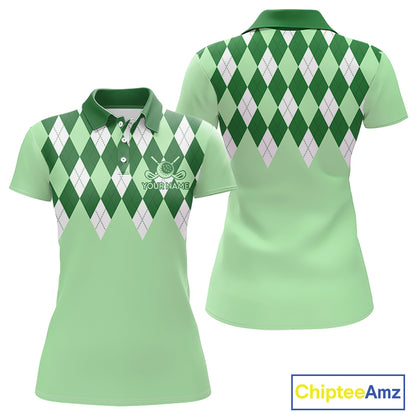Green Argyle Plaid Pattern Womens Golf Polo Shirt Custom Golf Polo Shirt For Ladies, Golfing Gifts NBT594
