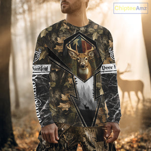 Deer Hunting Camouflage TX Flag Custom Name All Over Print Shirts, Personalized Hunting Clothes NBT110