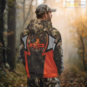 Orange Deer Hunting Brown Camouflage 3D Custom Name Shirts, Best Camo Deer Hunting Gift NBT204
