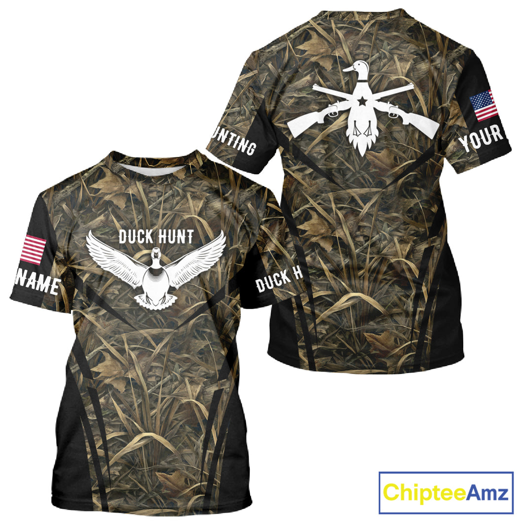 Best Duck Hunting Camouflage with US Flag Detail 3D Printed Shirts, Duck Hunting Gifts NBT205