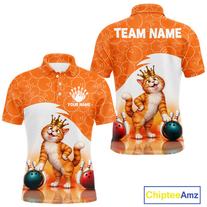 Custom Funny Cat Orange Bowling Jersey For Men Bowling Polo & 1/4 Zip Bowling Team Shirts NBT1152