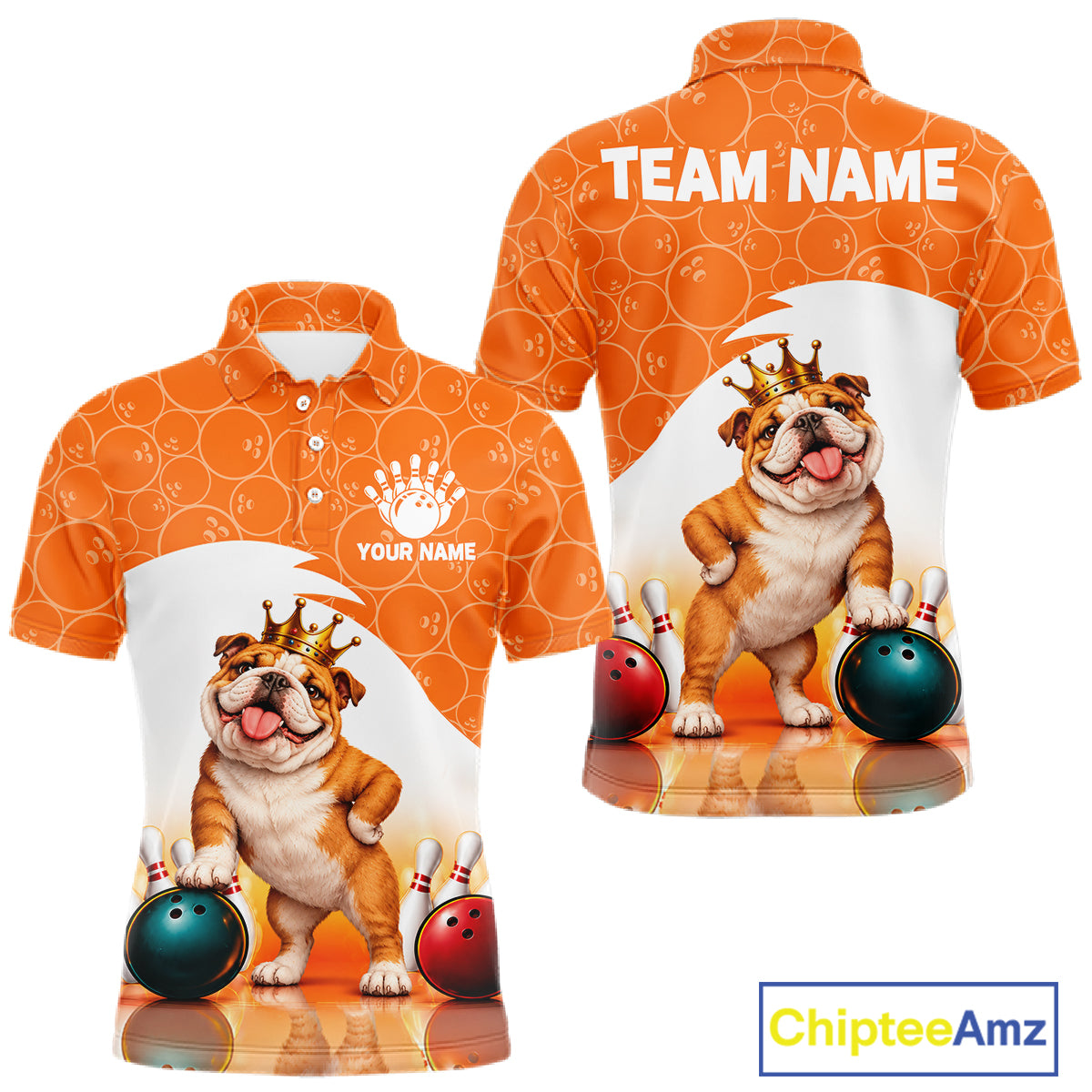 Custom Funny Bull Dog Orange Bowling Jersey For Men Bowling Polo & 1/4 Zip Bowling Team Shirts NBT1153