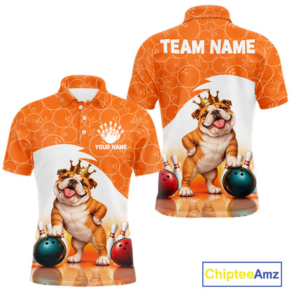 Custom Funny Bull Dog Orange Bowling Jersey For Men Bowling Polo & 1/4 Zip Bowling Team Shirts NBT1153
