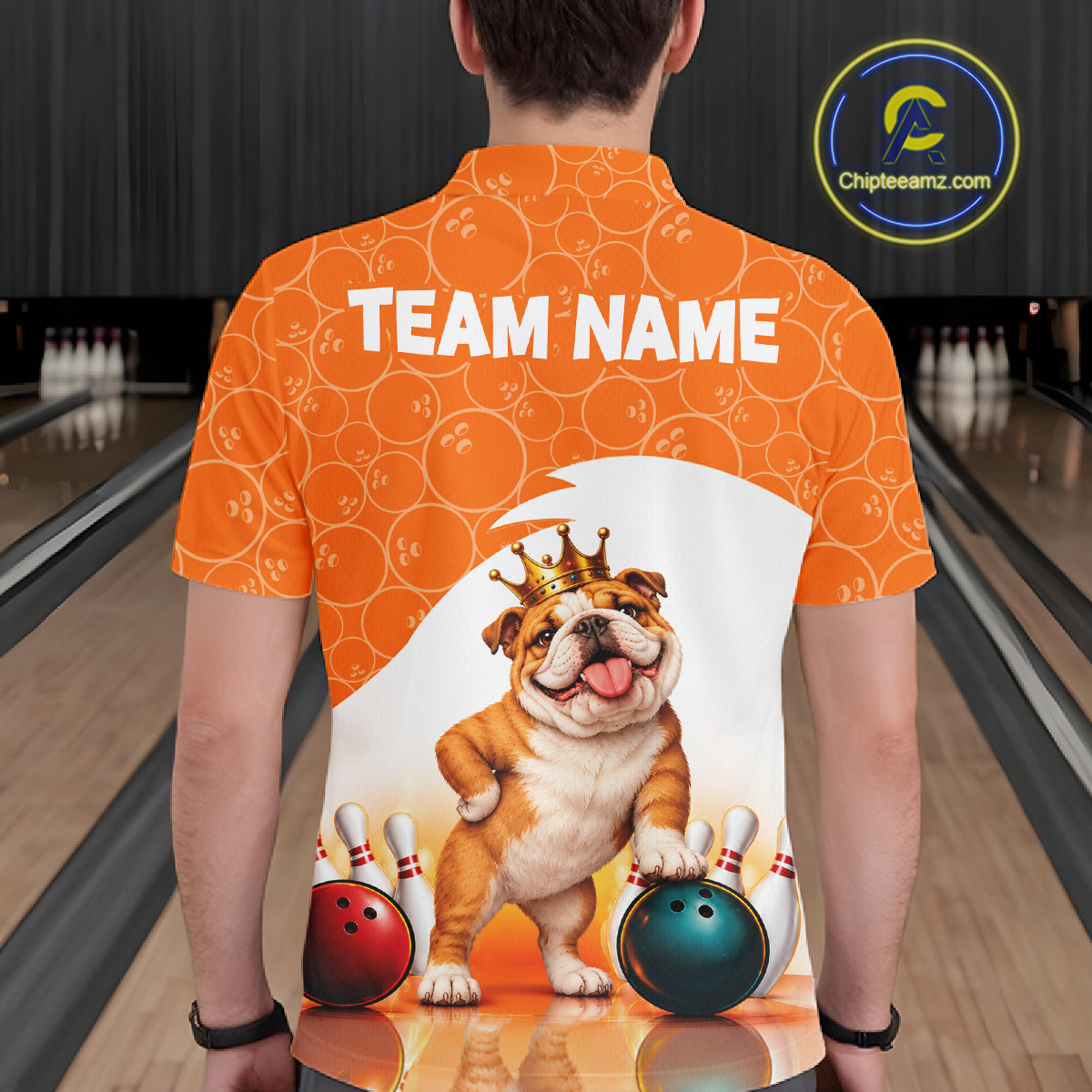 Custom Funny Bull Dog Orange Bowling Jersey For Men Bowling Polo & 1/4 Zip Bowling Team Shirts NBT1153