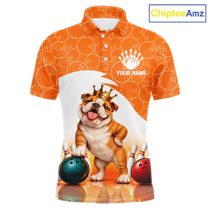 Custom Funny Bull Dog Orange Bowling Jersey For Men Bowling Polo & 1/4 Zip Bowling Team Shirts NBT1153