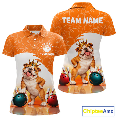 Custom Funny Bull Dog Orange Bowling Jersey For Women Bowling Polo & 1/4 Zip Bowling Team Shirts NBT1153