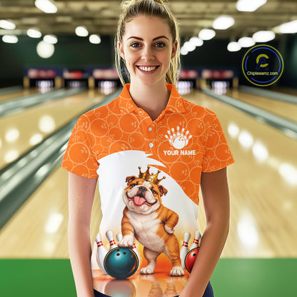 Custom Funny Bull Dog Orange Bowling Jersey For Women Bowling Polo & 1/4 Zip Bowling Team Shirts NBT1153