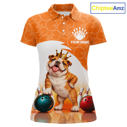 Custom Funny Bull Dog Orange Bowling Jersey For Women Bowling Polo & 1/4 Zip Bowling Team Shirts NBT1153